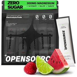 opensource 300mg Triple Magnesium Electrolyte Powder Packets for Calm & Focus | Glycinate, Taurate, Malate | No Sugar | Carnivore, Keto, Paleo | 30 Pack - Watermelon | Raspberry Lime | Lemon Lime
