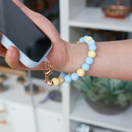 MORSUNBELA Phone Chain Universal Bracelet Key Chain Beaded Phone Chain Hand Wrist Strap Lanyard For Woman Girl Blue Color