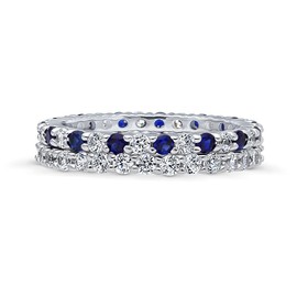 BERRICLE Sterling Silver Wedding Rings Pave Set Round Cut Cubic Zirconia CZ Eternity Ring Set for Women, Rhodium Plated Size 6.5