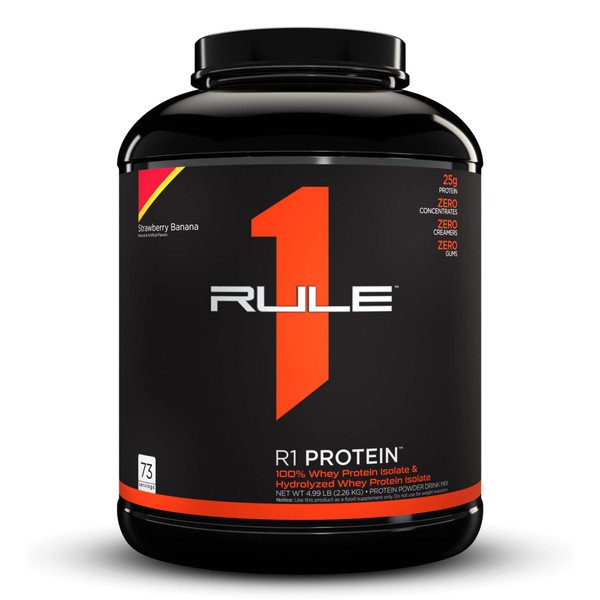 Rule 1 Proteins R1 Protein -Strawberry Banana, 25g Fast-Acting, Super-Pure 100% Isolate and Hydrolysate Protein Powder with 6g BCAAs for Muscle Growth and Recovery, 5lbs (RZ0989)