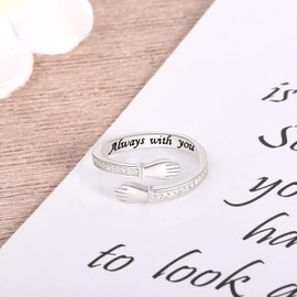 ZGBY S925 Sterling Silver Hug Ring Adjustable for Women Hand Jewelry Open Promise Couples Wedding Bands (Always with you)