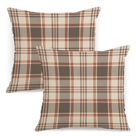 Fall Plaid Pillow Covers 18x18 Set of 2 Grey Beige Orange Check Tartan Gingham Autumn Plaid Themed Decorative Throw Pillows Outdoor Pillowcases Square Farmhouse Cushion Thanksgving Home Decor