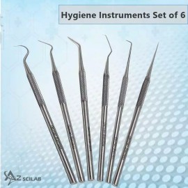 A2Z SCILAB Dental Probes Explorer Hygiene Cleaning Instruments Set of 6 Single Ended Tools
