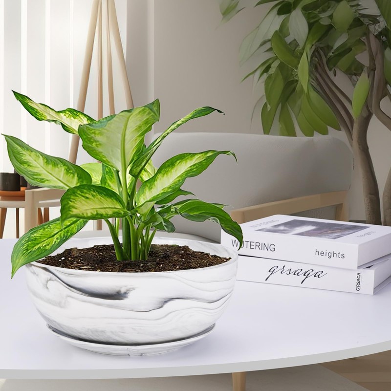 G EPGardening 10Inch Large Planter Marble Pattern Ceramic Succulent Planter