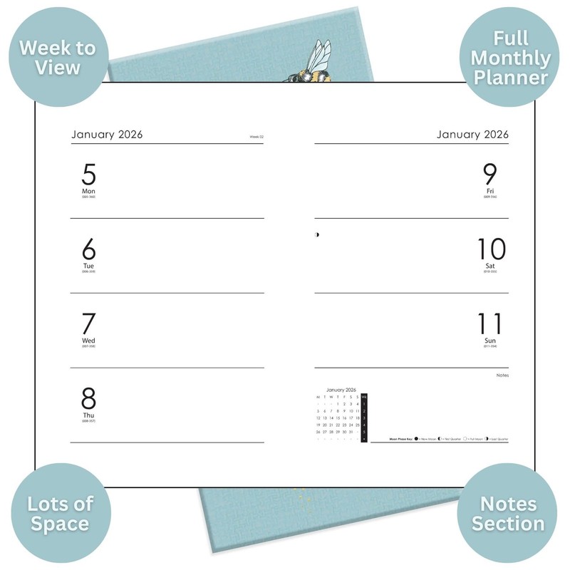 2026 Slim Week to View Diary - Pale Blue Hardcover