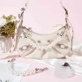 UNICRAFTALE - 2 cadenas de perlas de 11.8 pulgadas, correa de hombro corta con cierres plateados de repuesto decorativos, con asa corta, accesorios para hacer monederos, decoración de carteras