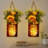OurWarm Sunflower Mason Jar Sconces Wall Decor Set of 2