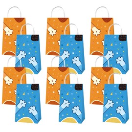 BOBORAT Blue Dog Pet-Themed Paper Gift Bags, 12 Pack, Blue and Orange Party Favor Bags with Handles, 8.3 x 4.7 inches