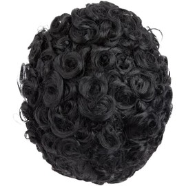 Tupé rizado de 20 mm for hombre, base de piel sintética de 0,1 mm, cabello humano negro transpirable, sistema de reemplazo.(8"x10")