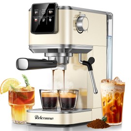 RELEXNOW Espresso Machine, 20 Bar Espresso Maker Milk Frother & LCD Panel, Hot & Iced Coffee Machine, Stainless Steel Espresso Coffee Machine with 41oz Water Tank for Cappuccino, Latte