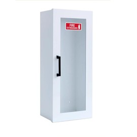 Fire Extinguisher Cabinet | Wall & Surface Mount Steel Cabinet | Holds 5 Pound and 10 Pound | Door with Handle Version, White | Fire Extinguisher Not Included