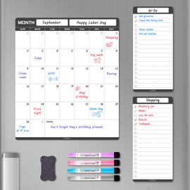 ALEZEL Dry Erase Calendar for Fridge Magnetic, Refrigerator Calendar Whiteboard Set - Vertical Dry Erase Refrigerator Calendar Planner with 2 List Boards, 4 Markers + Eraser
