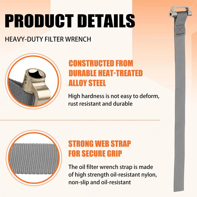 Sefream Heavy Duty Strap Oil Filter Wrench for Various Up