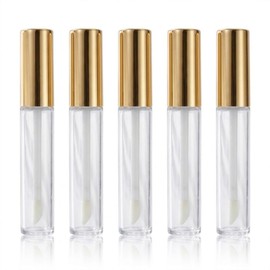 TSUOUKL Pack of 5 10 ml Empty Lip Gloss Tubes with Golden Lid, Refillable Cosmetic Sample Containers, Mini Transparent Lip Balm Bottles for DIY Lip Gloss & Samples