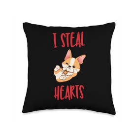 cute corgi i steal hearts Throw Pillow