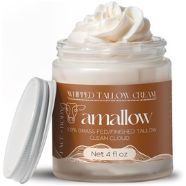 Amallow 100% Grass Fed Beef Tallow for Skin Care - Face + Body - Whipped Moisturizer - Natural Lotion, 4 FL. oz. (Clean Cloud)
