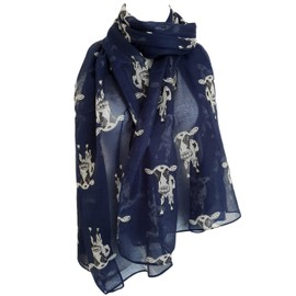 Cow Print Scarf Farm Animal Womens Ladies Fashion Soft Big Shawl Wrap (SKETCH - Navy)(Size:L)