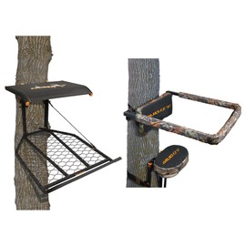 MUDDY The Boss XL Wide Stance Hang-On 1-Person Deer Hunting Tree Stand & Outdoor Universal Flip-Up Shooting Rail Rest with Padded Backrest
