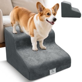 Dog Steps for Sofa/Bed, 30D High-Density Foam Dog Stairs with Washable Cover & Non-Slip Bottom, 2-Step Pet Stairs for Small Dogs & Cats, Comfortable Gentle Slope Design, 30x40x40cm, Grey