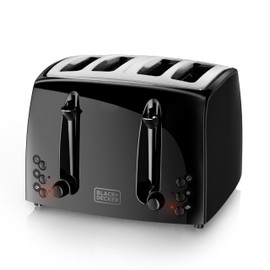 BLACK+DECKER 4-Slice Toaster, TR1410BD, Extra-Wide, 7 Shade Settings, Crumb Trays, Gloss Black