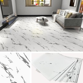 JZ·HOME 1111 Marble Peel and Stick Floor Tile 12''x12'' White Grey Vinyl Flooring Waterproof Removable Floor Tile Self Adhesive Floor Stick On Tile for Bathroom Kitchen Home Decor (20PCS)