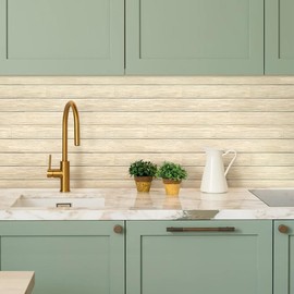 COMSTICKC 3D Faux Wood Wall Panels,Wood Peel and Stick Shiplap Wall Panels,10 Pcs of 12"X12", Thin PVC Wood Adhesive Fake Wood Backsplash,Paintable Decorative Tiles