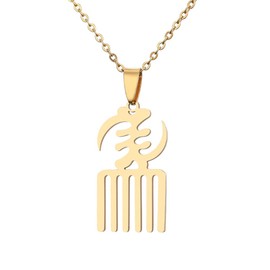 Collar con colgante de símbolo de Adinkra africano de color dorado y acero inoxidable para regalo de joyería étnica, gema na,
