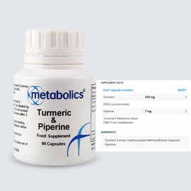 Turmeric with Piperine- Pot of 90 Capsules- Highly Bio Available Source of Curcumin, Supported with Piperine (Black Pepper) to Improve Absorption
