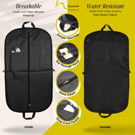 Hoesh UK - Black 44" Waterproof Mens Suit Garment Protection Carrier - clothes bags, suit bag for men, travel garment bags, suit covers, moth proof garment bags, suit carriers for men for travel