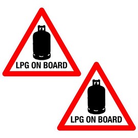 2 x LPG On Board Triangle Stickers Camper Caravan Trailer Printed Vinyl Labels