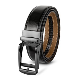GOLDLEMON Men's Genuine Leather Belt, Auto Lock, Business, Casual, No Holes, 38 Adjustable Levels, Leather 45.3 - 53.1 inches (115 - 135 cm), Black