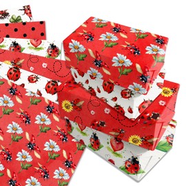 Jajajuegos Ladybug Wrapping Paper Set - 12 Sheets Lady Bug Gift Wrapping Paper 4 Design Cute Ladybugs Red Black Pattern Papers Ladybugs Craft Paper for Birthday Baby Shower DIY Crafts, 20'' x 27''