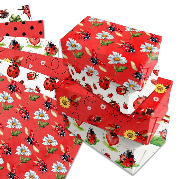 Jajajuegos Ladybug Wrapping Paper Set - 12 Sheets Lady Bug