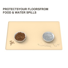 Dog Mat for Food and Water，Cat Dog Bowl mat，Pet Placemat，Feeding Mat,Anti-Slip,Silicone,19" x 12",Placemat w/Raised Edge，Spill-Proof Floor Protection