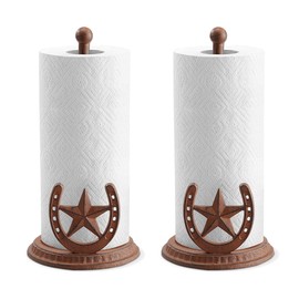 SPI Home 64037 Farmhouse Chic Lone Star and Horseshoe Rustic Brown 13 x 6.5 Cast Iron Countertop Paper Towel Holder Set of 2
