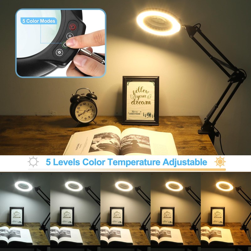 Veemagni 10X Magnifying Glass with Light and Stand, 3-in-1 Adjustable