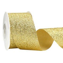 MEEDEE Gold Glitter Ribbon Gift Wrapping Cut Edge Ribbon 1-1/2 inch x 10 Yards Sparkly Ribbon for Gifts Wrapping Cards Crafts Wreaths Hampers Christmas Decor Wedding Party Home Decoration