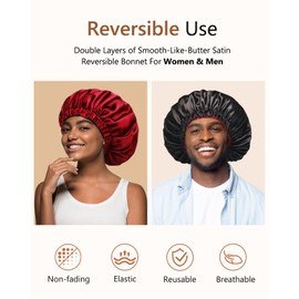 mikimini Silk Cap, Hair Bonnet for Sleeping, Large Sleep Bonnet, Double Layer, Silky Bonnet, Soft, Reversible, Stretchy for Hair Care (Pack of 2)