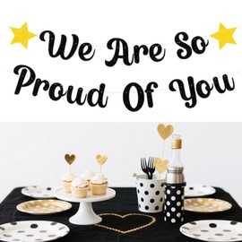 We Are So Proud Of You Banner Black Glittery Graduation Congratulations Decoration Hanging Garland for Graduation Retirement Grad Party Decor Supplies (Pre-strung) Black