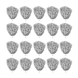 20Pcs Cheering Squad Hand Flower 3.3in Handle Pure Color Durable PET Cheerleading Pompoms for Sports Party Stage Show Silver
