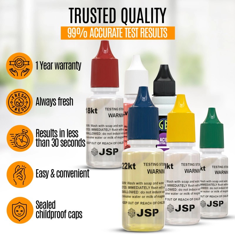 JSP Silver Sterling Jewelry Acid Solution Testing Kit Tester Test