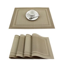 GEFEII Heat-Resistant Woven Vinyl Placemats Stain Resistant Non-Slip Washable PVC Table Mats Place mats for Kitchen Dining Table Wedding Party (Beige, 6)