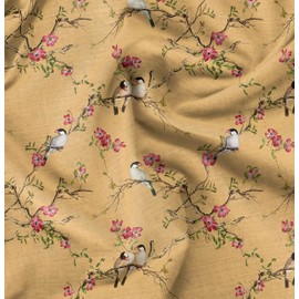 Soimoi Orange Heavy Canvas Fabric Floral & Franklin Gull Bird Fabric Prints by Yard 58 Inch Wide