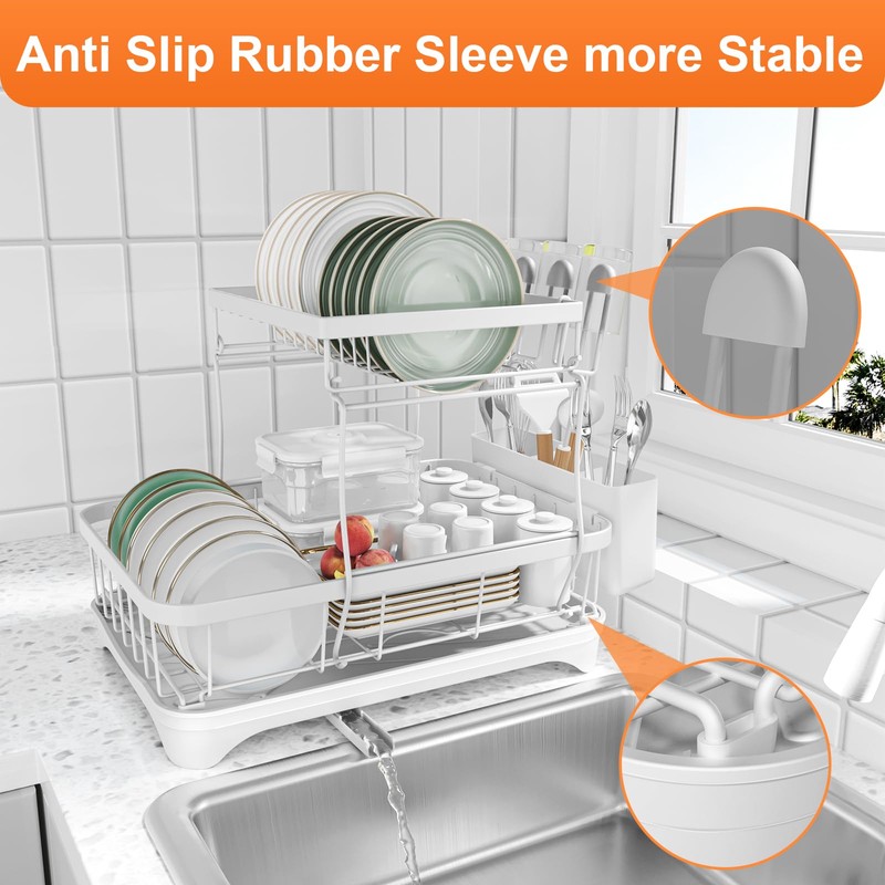 HOMEBOSILY Dish Drying Rack - Auto Draining Dish Rack for