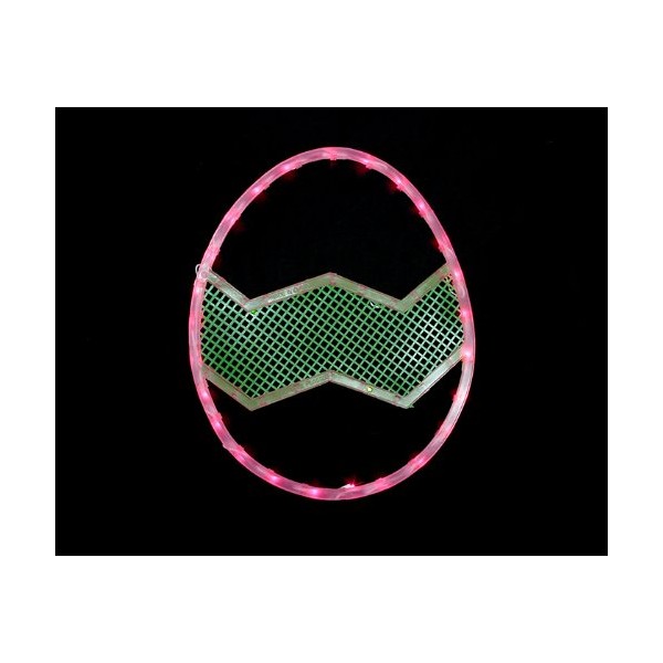 IMPACT 16.5" Lighted Pink with Green Chevron Stipe Easter Egg Window Silhouette Decoration