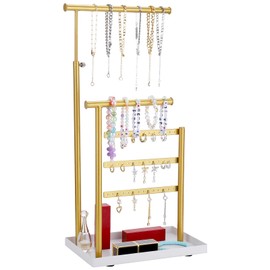Huiguli Jewellery Stand, 30cm Height Adjustable Jewellery Organiser Stand, Jewellery Display Stand with Metal Base, Tiered Jewellery Tree Stand for Earrings, Necklaces, Bracelets, Gold