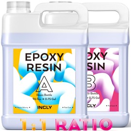 INCLY 1.5 Gallon Epoxy Resin Kit - Crystal Clear, Bubbles Free Resin Supplies Food Safe for Coating & Casting, Table Top, Wood, Jewelry, Mica Pigment Powder, Art, Craft, 1:1 Ratio