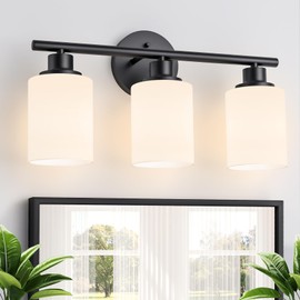 Weyderk Black Bathroom Vanity Light - 3-Light Bathroom Light fixtures with White Glass Shades, UL Certification & E26 Base Bathroom Lighting Fixture Over Mirror