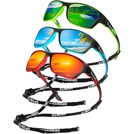 3 Piezas Gafas De Sol Deportivas Con Protección UV Y Cordón, Gafas De Ciclismo Polarizadas Para Hombre, Adecuadas Para Conducir, Andar En Bicicleta, Pescar,Azul Hielo/Verde/Rojo