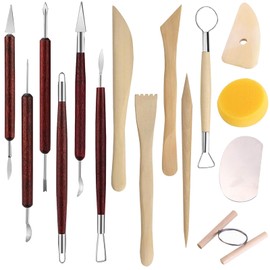 15PCS Pottery Carving Tools, Air Dry Polymer Clay Sculpting Tools Set, Pottery Trimming Tools with Smooth Wooden Handles, Clay Tool Kit for Kids Adults Beginners Professionals